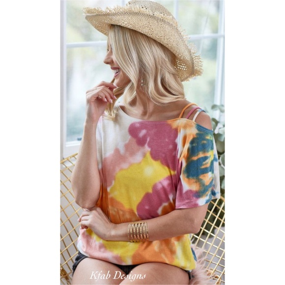 LAST 2! Tie Dye Strappy One Shoulder Super Soft Jersey Top! - Picture 9 of 10